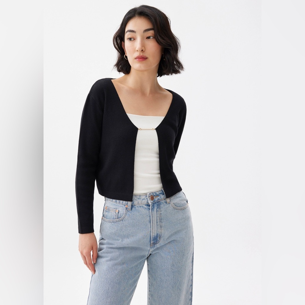 Love, Bonito Knit Metal Clasp Cardigan XS Black
